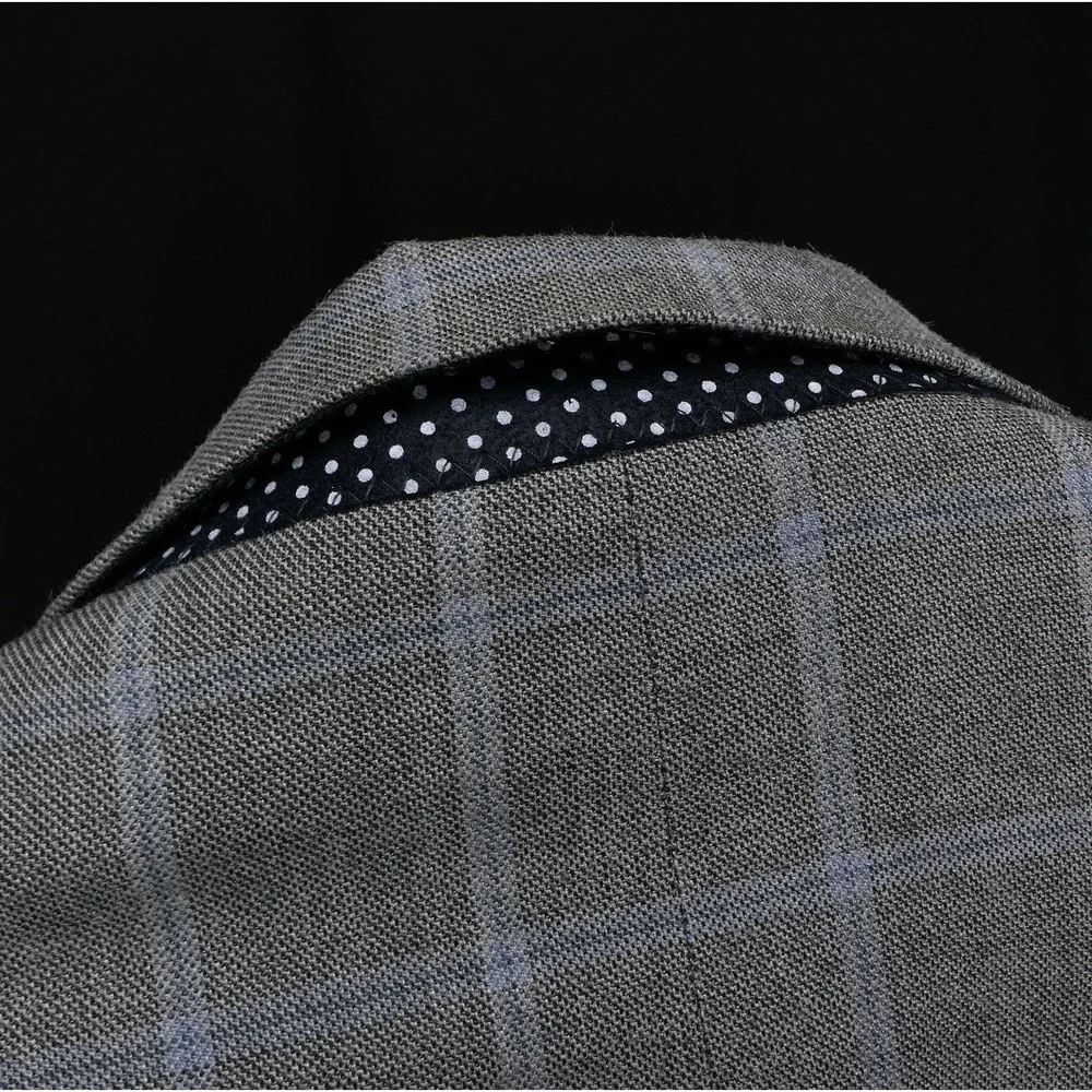 Oak Hill Sport Coat Silk‎ Wool Windowpane Blazer Mens 2XL 52R Grey Blue Check